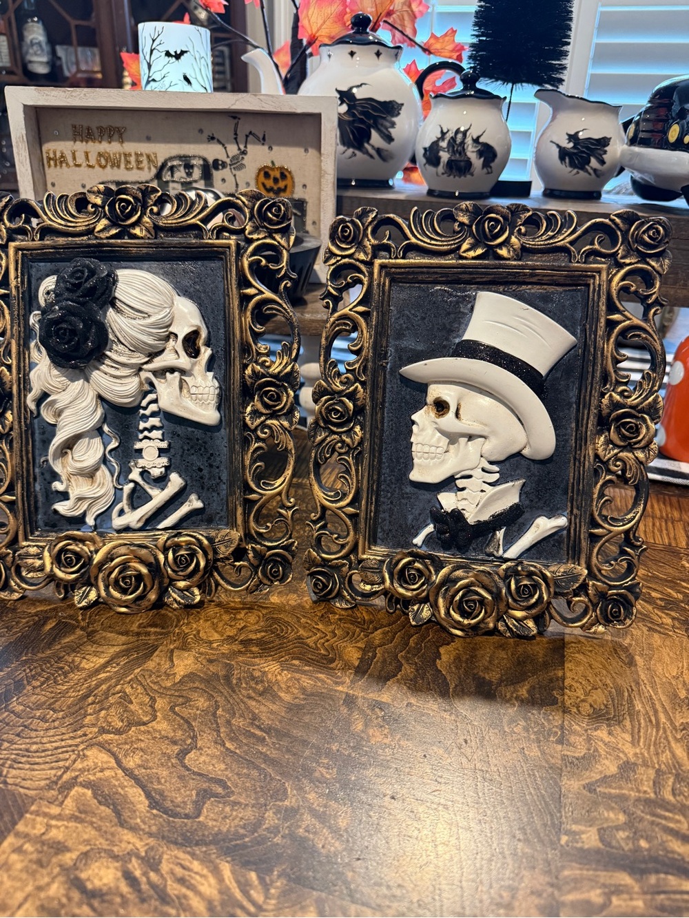 T.J.Maxx Black and Gold Romantic Skeleton Portrait Plaques